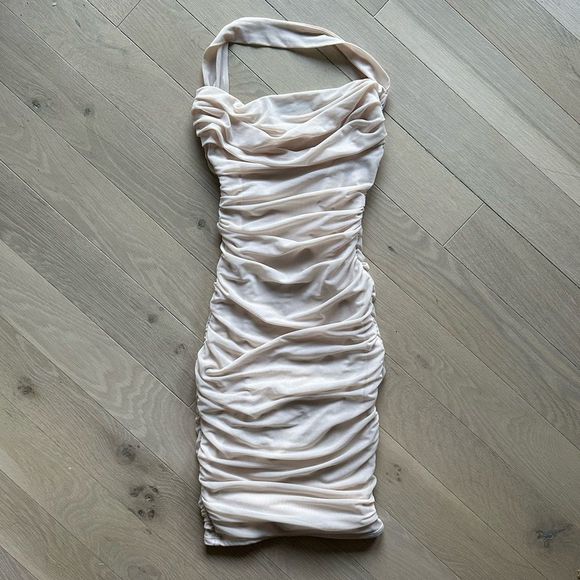 Oh Polly Dresses & Skirts - oh polly ‘not a love story’ beige halter bodycon dress